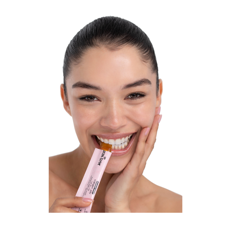 Girl eating a collagen jelly stick